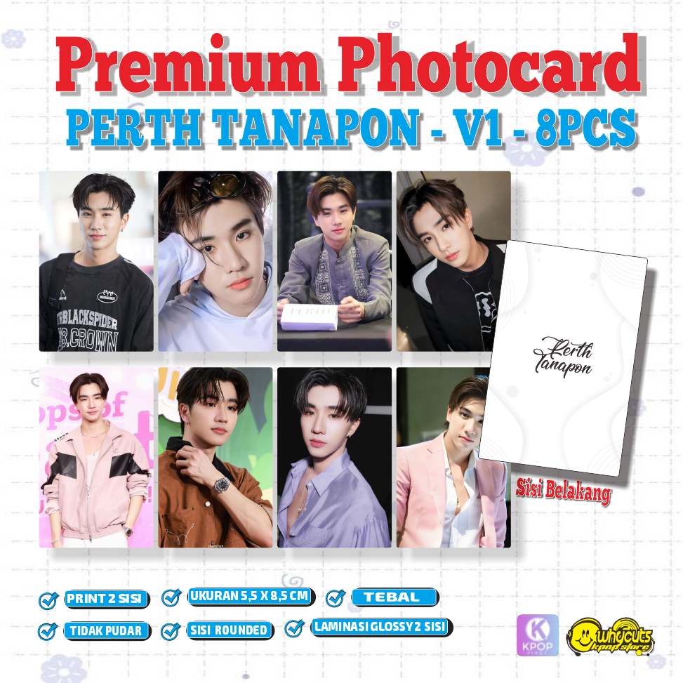 Perth Tanapon Photocard Set Aktor Thailand 8PC Print 2 sisi laminasi glossy