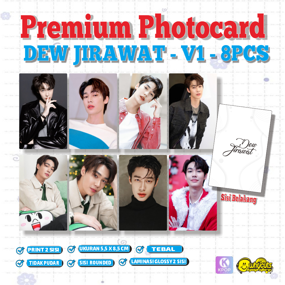 Dew Jirawat Photocard Set Aktor Thailand 8PC Print 2 sisi laminasi glossy
