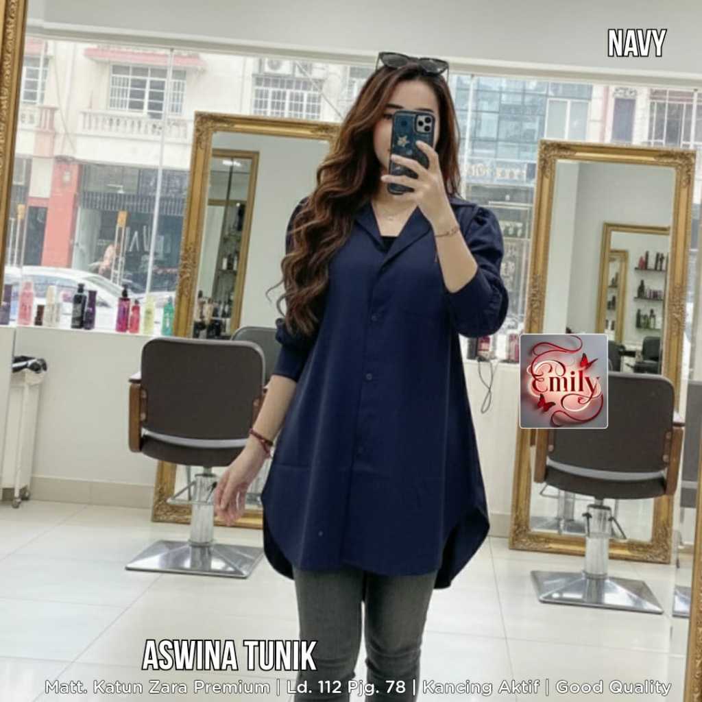 ASWINA TUNIK Original Emily Bahan Katun Zara Premium LD 112 Kancing Aktif Jumbo Oversize Lengan Balo