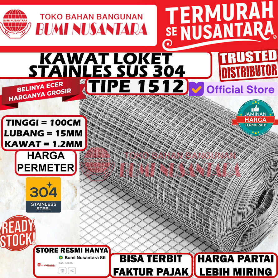 Kawat Loket Stainless SS304 100CMx15MMx1.2MM Permeter Patri 1512 Roll PerMeter Ram Stenlis 100 x 15 