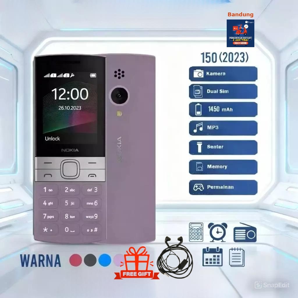 HP NOKIA 150 2023 BARU GARANSI 1 BULAN KAMERA MEMORY DUAL SIM BATERAI 1450mAh