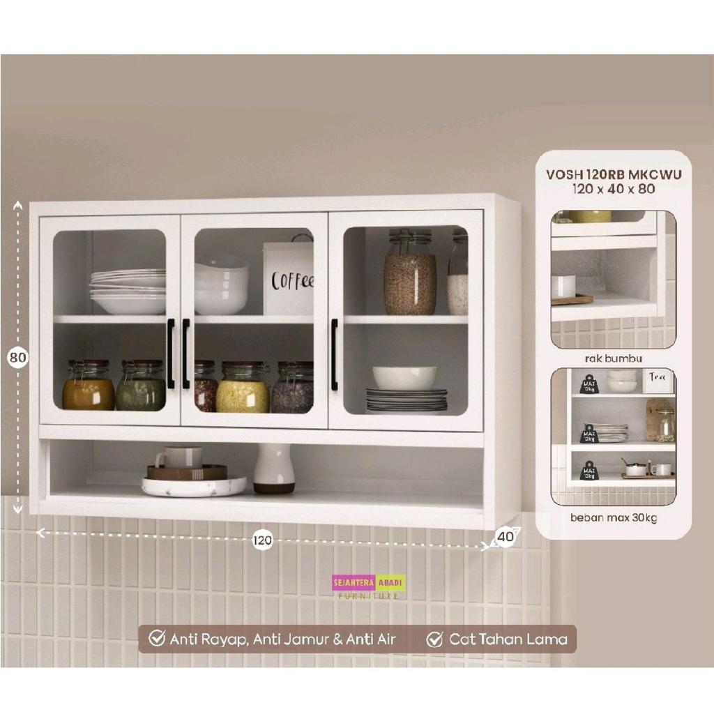 kitchen set besi atas 3 pintu VOSH 120RB rak bumbu rak besi Kaca rak dapur gantung minimalis rak ser