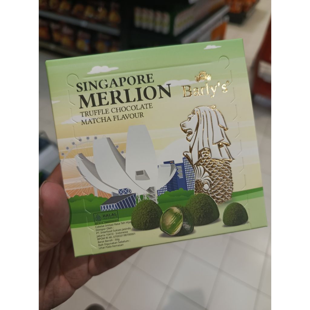 Barly's Singapore Merlion Truffle Chocolate Matcha 50g | Coklat Truffle Rasa Matcha