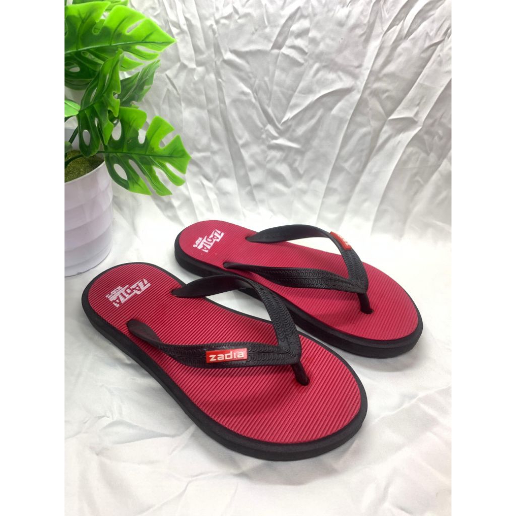 Sendal jepit anak premium zadia kids motif garis oval merah- hitam