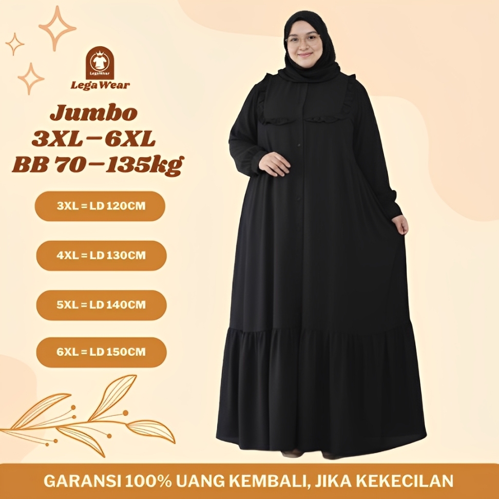 Gamis Crinkle Jumbo LD 120 130 140 150 Baju Lebaran Syari Terbaru Abaya Hitam Wanita Premium