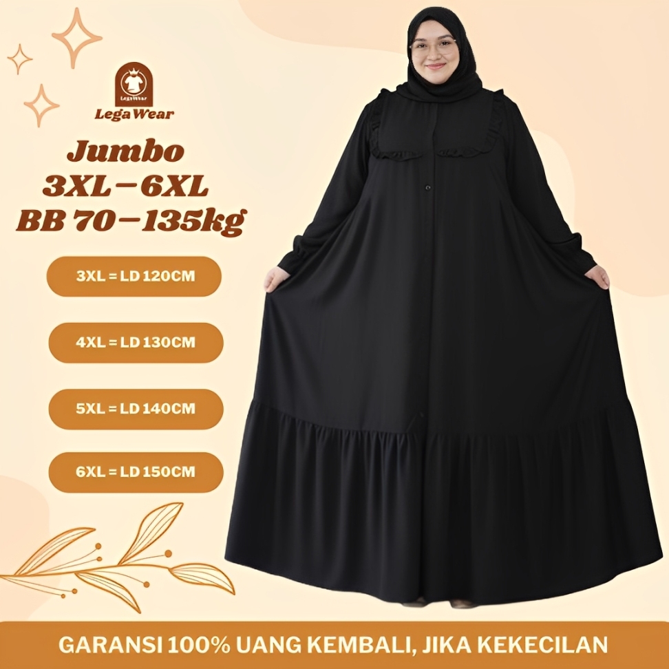 Gamis Crinkle Jumbo LD 120 130 140 150 Baju Lebaran Syari Terbaru Wanita Premium Hitam