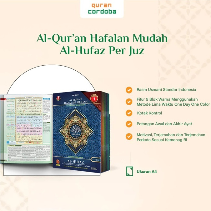 Al-Quran Hafalan Terjemah Per Juz Al Hufaz Besar A4 - Alquran Tajwid Warna 30 Juz 1-30 Cordoba