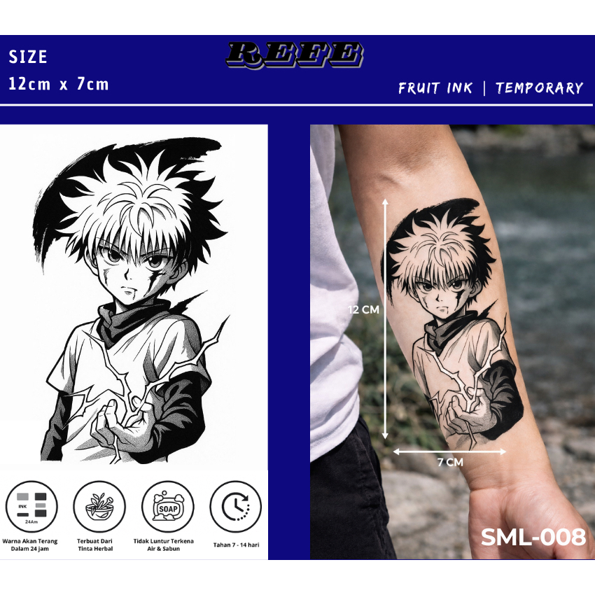 Tato Temporer Anime Lightning Boy – Temporary Tattoo Premium Black Ink Waterproof