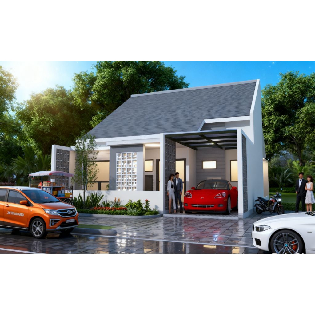 Rumah minimalis 9x15, 3 kamar. paket desain rumah 3D, jasa desain rumah, rumah minimalis modern, des