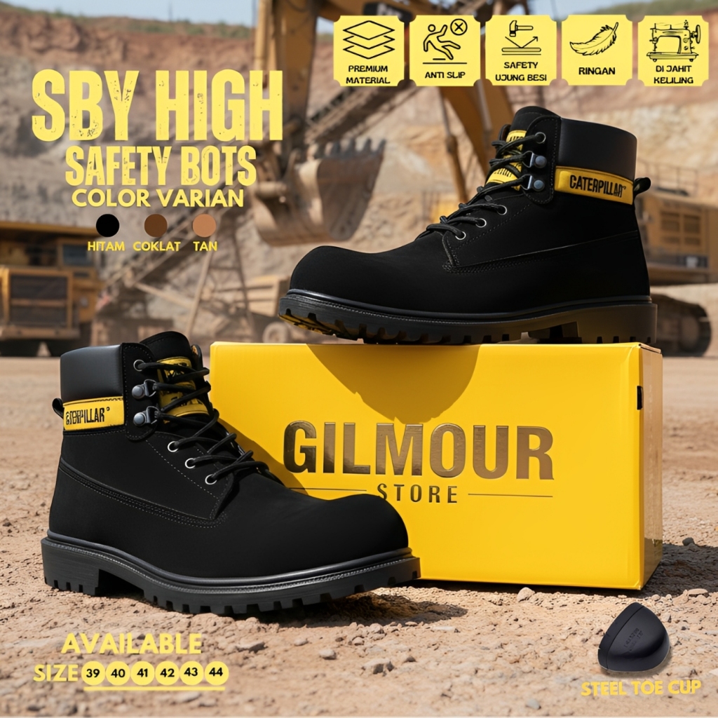 Sepatu Pria Safety Ujung Besi Caterpillar SBY High | Sepatu Gunung | Sepatu Proyek Tactikal Outdoor