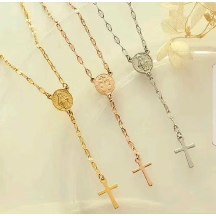 Kalung salib rosario titanium / kalung rosario santo benediktus