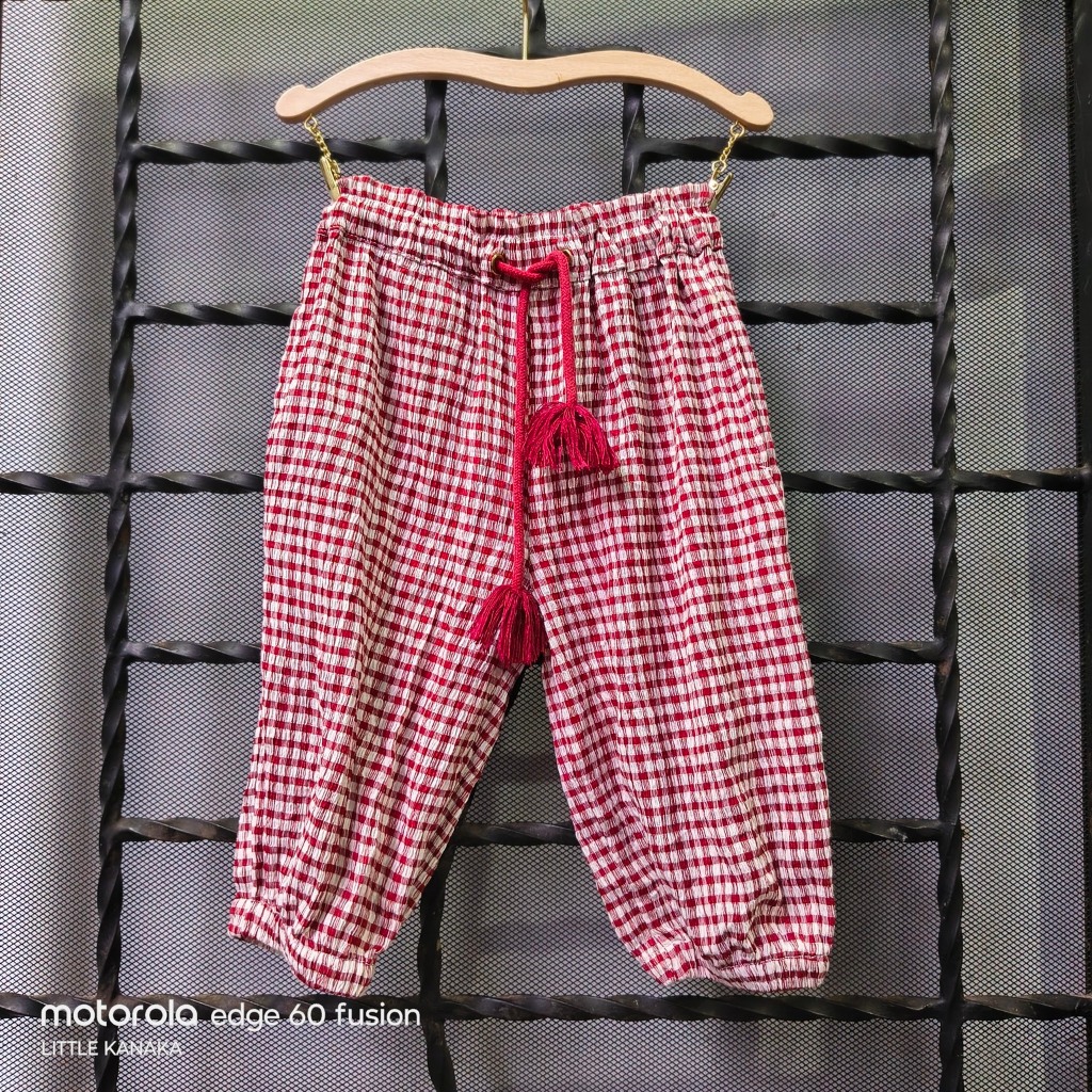 Limited Doudou Pants/Celana Panjang Joger Anak Perempuan Merah Kotak 1-2 Tahun Aksesoris Fashion