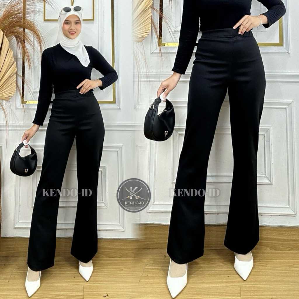 Flare Pants Highwaist Cutbray Scuba Premium - Celana Panjang Cutbray Pinggang Karet Wanita Dewasa