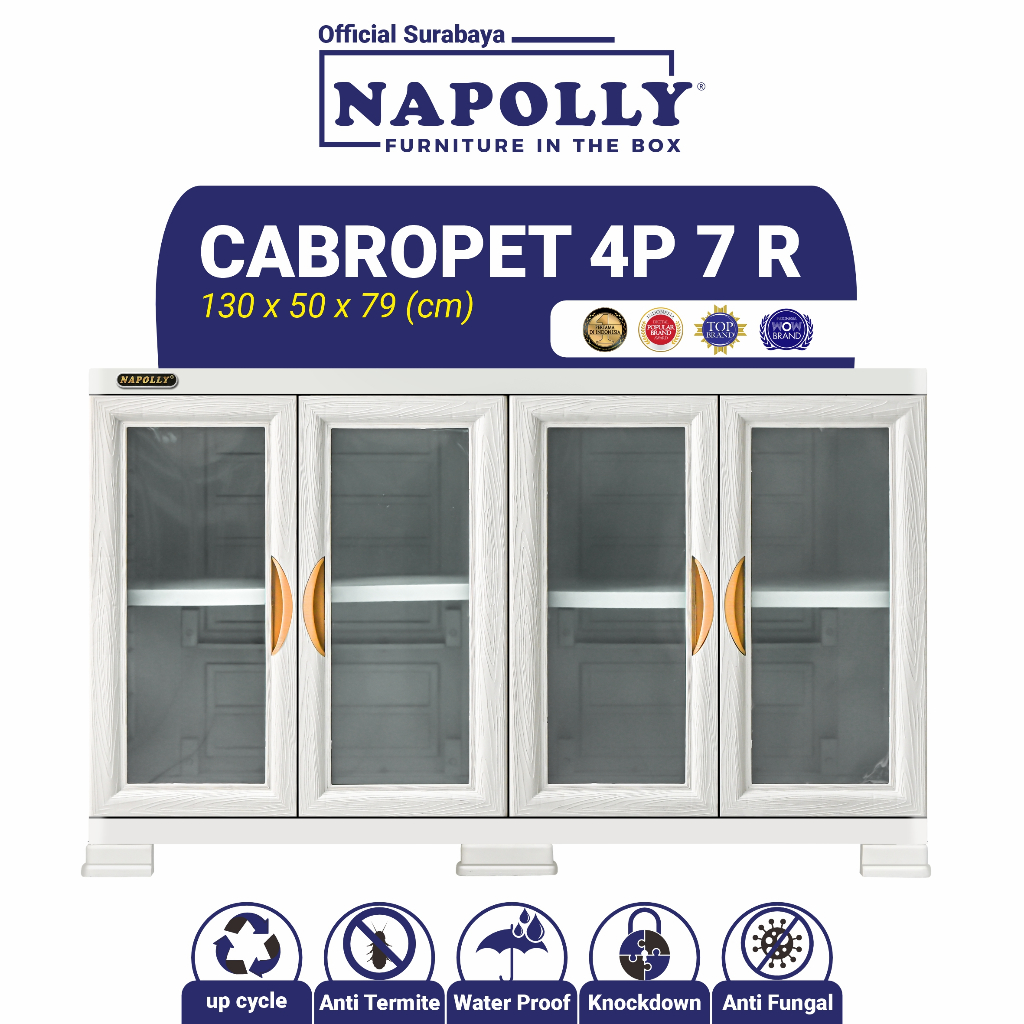 Napolly (Official Surabaya) - Lemari Mini / Kabinet / Buffet Multifungsi 4 Pintu 2 Susun Motif Serat