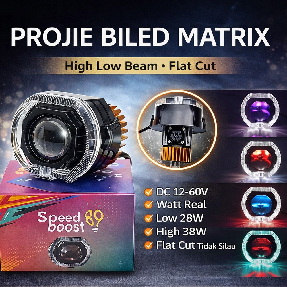Lampu Biled Projie Versi Matrix X1 Original  3 Inch Flat Cut Dengan Kipas Pendingin Plus Shroud Dan 