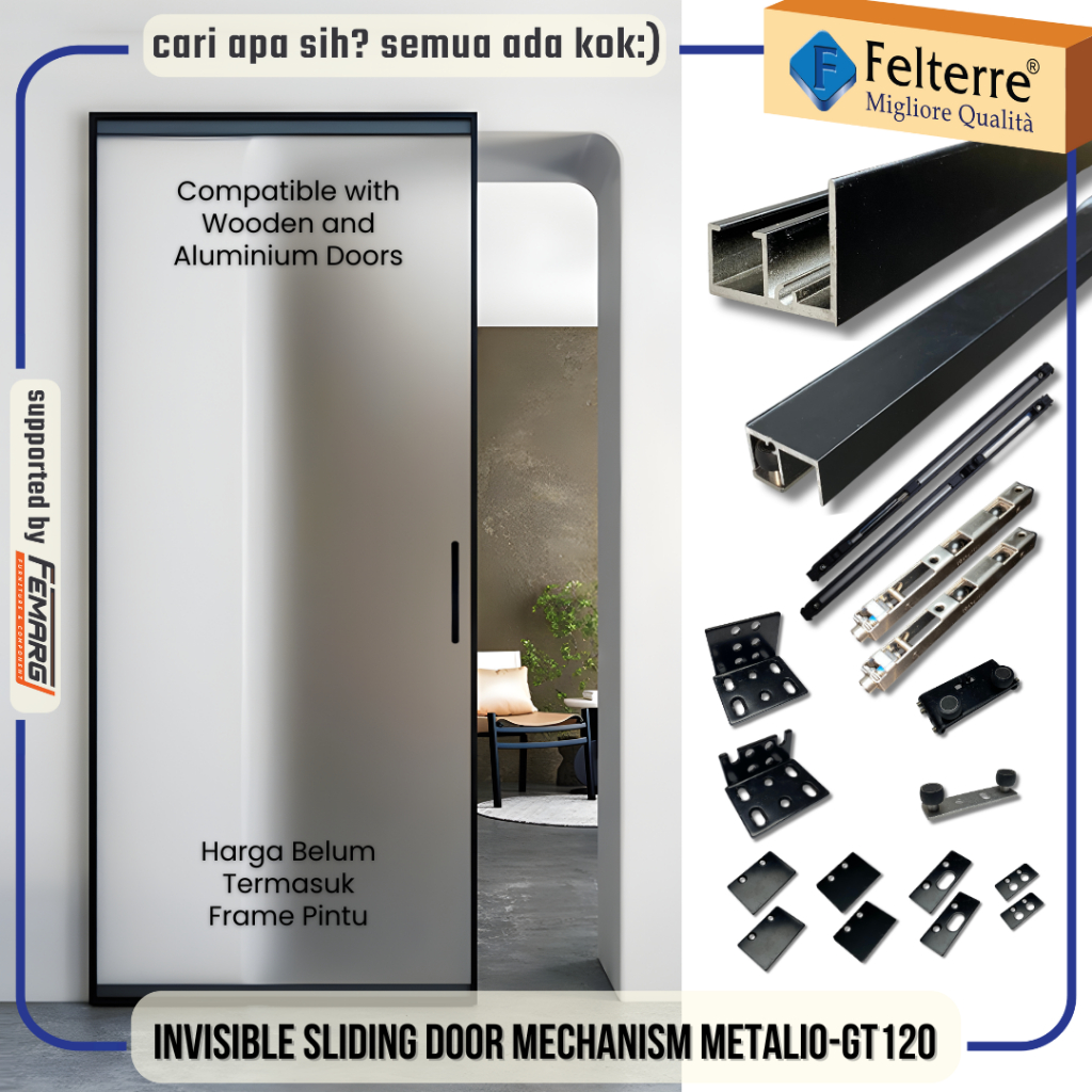 Rel Sliding Ghost Door Track FELTERRE Metalio-GT | hidden tersembunyi