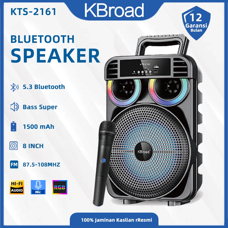Speaker Bluetooth KTS-2161 8 Inch Super Bass Portable Speaker Karaoke + Mic Wireless  RGB FM BT5.3