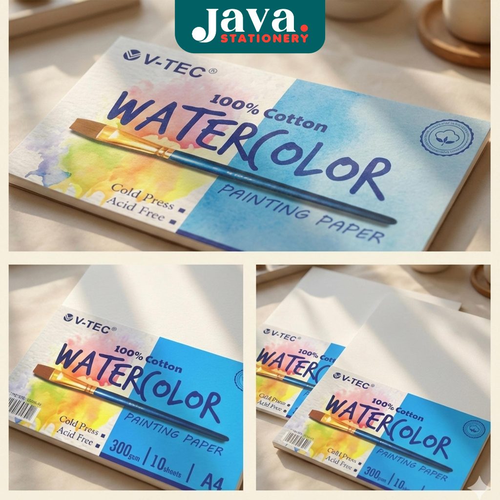 Kertas Watercolor V-TEC 300 GSM A6, A5, A4, A3 Kertas Cat Air Profesional Tebal