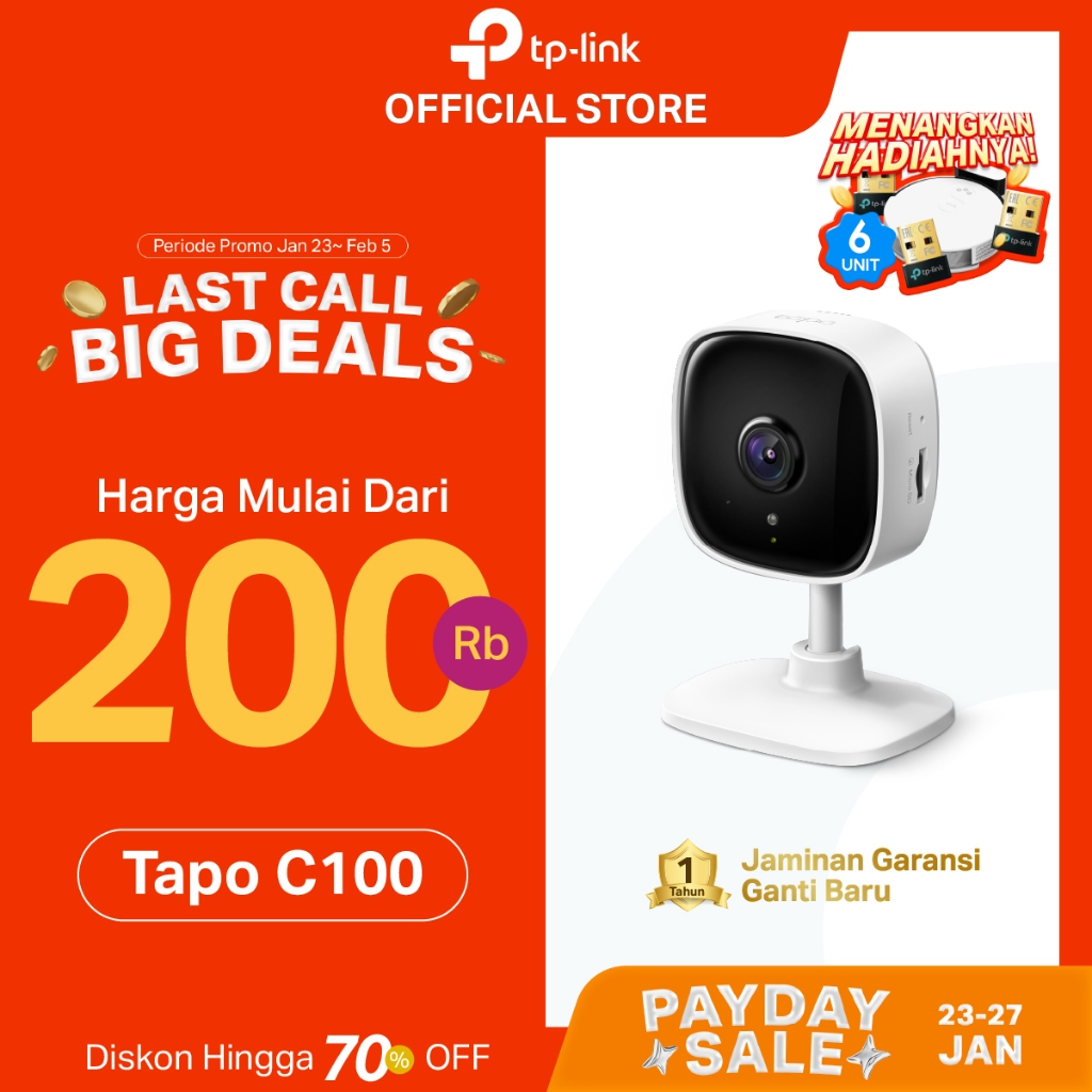 TP-Link Tapo C100 | 1080P Kamera CCTV | IP Camera WiFi | Indoor | HD 2MP Video | SD | Murah Toko