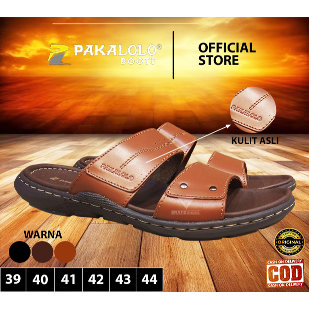 Pakalolo Arjuna sendal selop slide pria dewasa kulit asli kasual flat anti slip Original