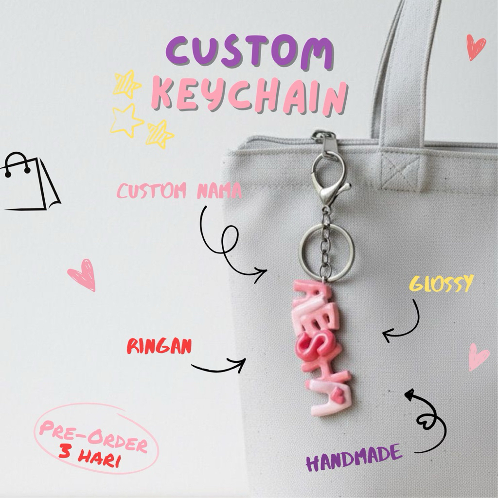 Gantungan Kunci Clay Custom / Keychain Nama Clay Custom Handmade