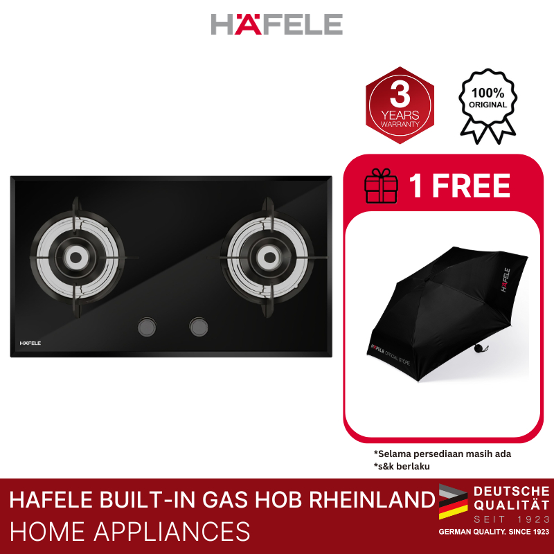 Hafele Rheinland Kompor Tanam Gas Tungku  Hitam - Built-in Gas Hob Black