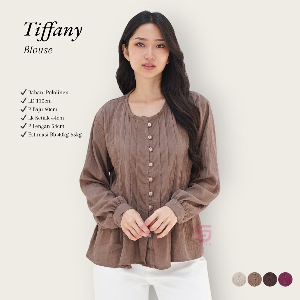 Kemeja  Atasan Top Blouse Wanita Plisket   Kerah O-neck  Tiffany PoloLinen - Tiffany