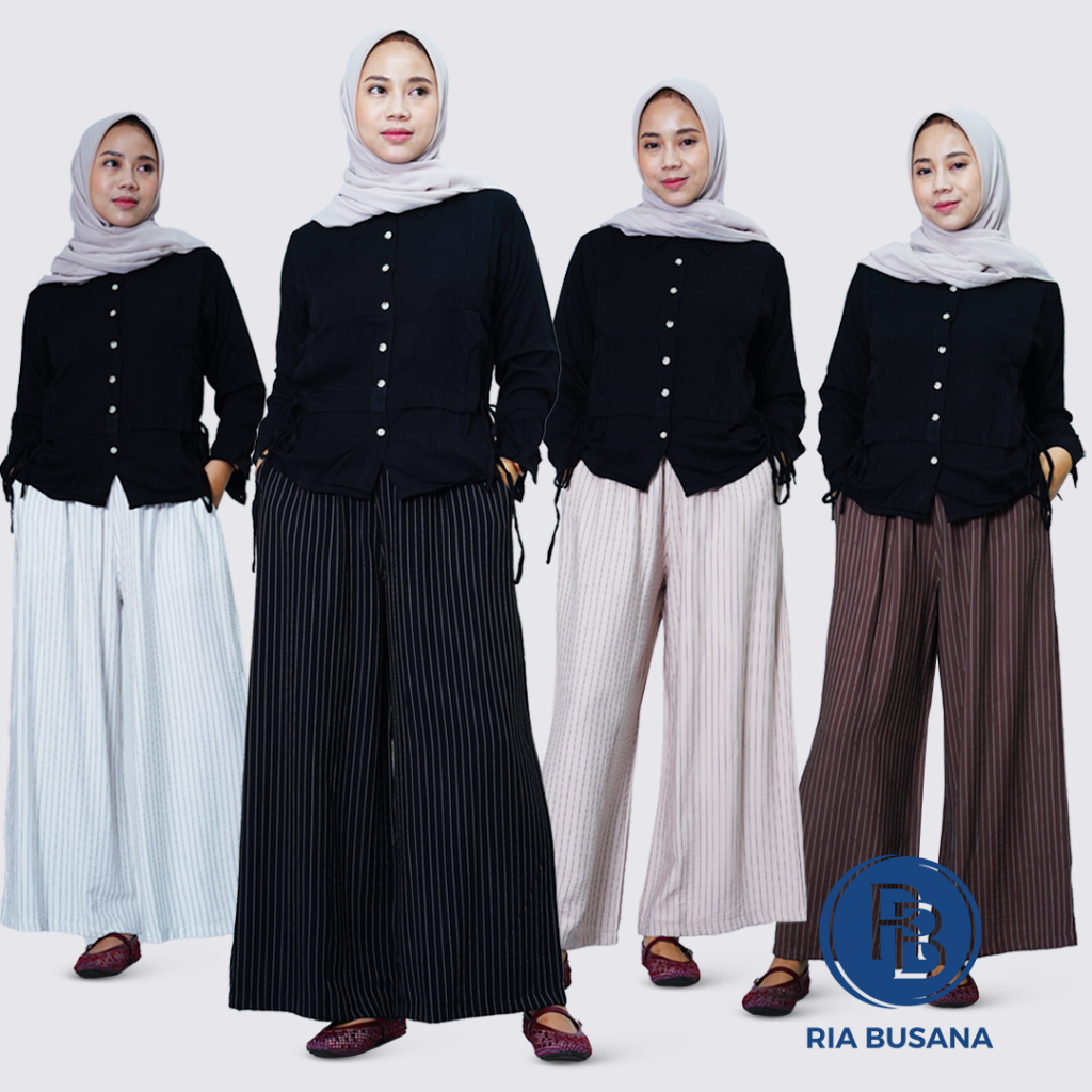 Ria Busana - Income - Celana Kulot Panjang Salur Dewasa Wanita Linen Jumbo Art.V27025401