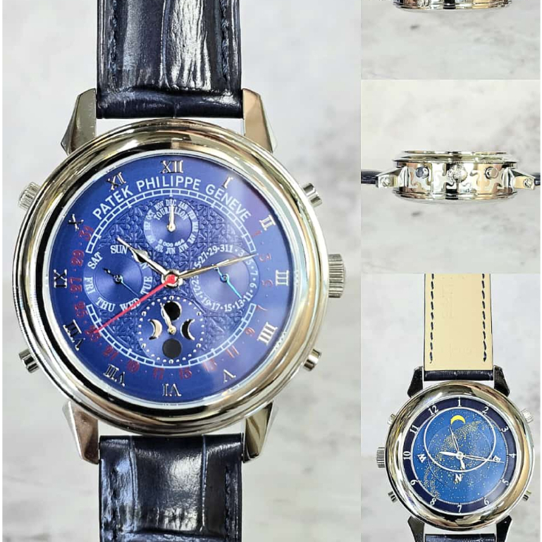 Jam Tangan Pria Patek Philippe Sky Moon Tourbilon Twin Time 6002-001 Automatic Black List Silver