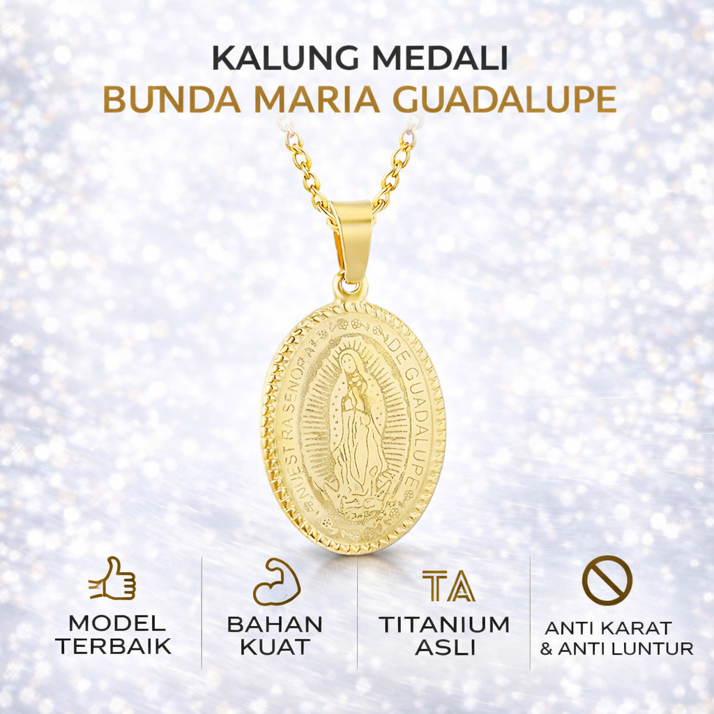 ALPHA OMEGA - Kalung Bunda Maria Guadalupe Titanium | Kalung Katolik Wanita Elegan | Anti Karat