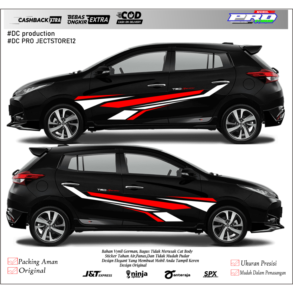 Stiker mobil toyota YARIS cutting stiker variasi body samping YARIS