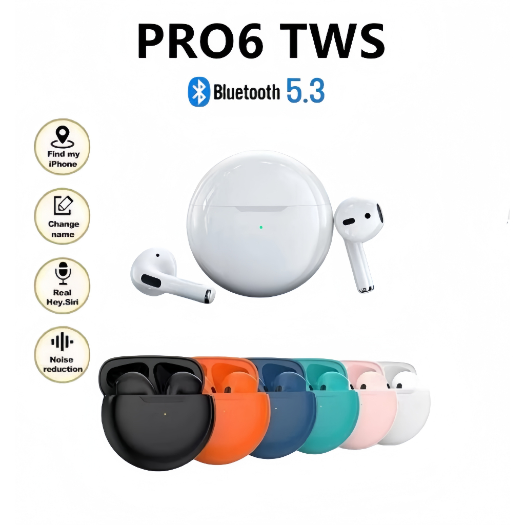 Pro 6 TWS Wireless Bluetooth Gaming Earbuds Headset with Microphone, Stereo Sound and Bass for Gamer