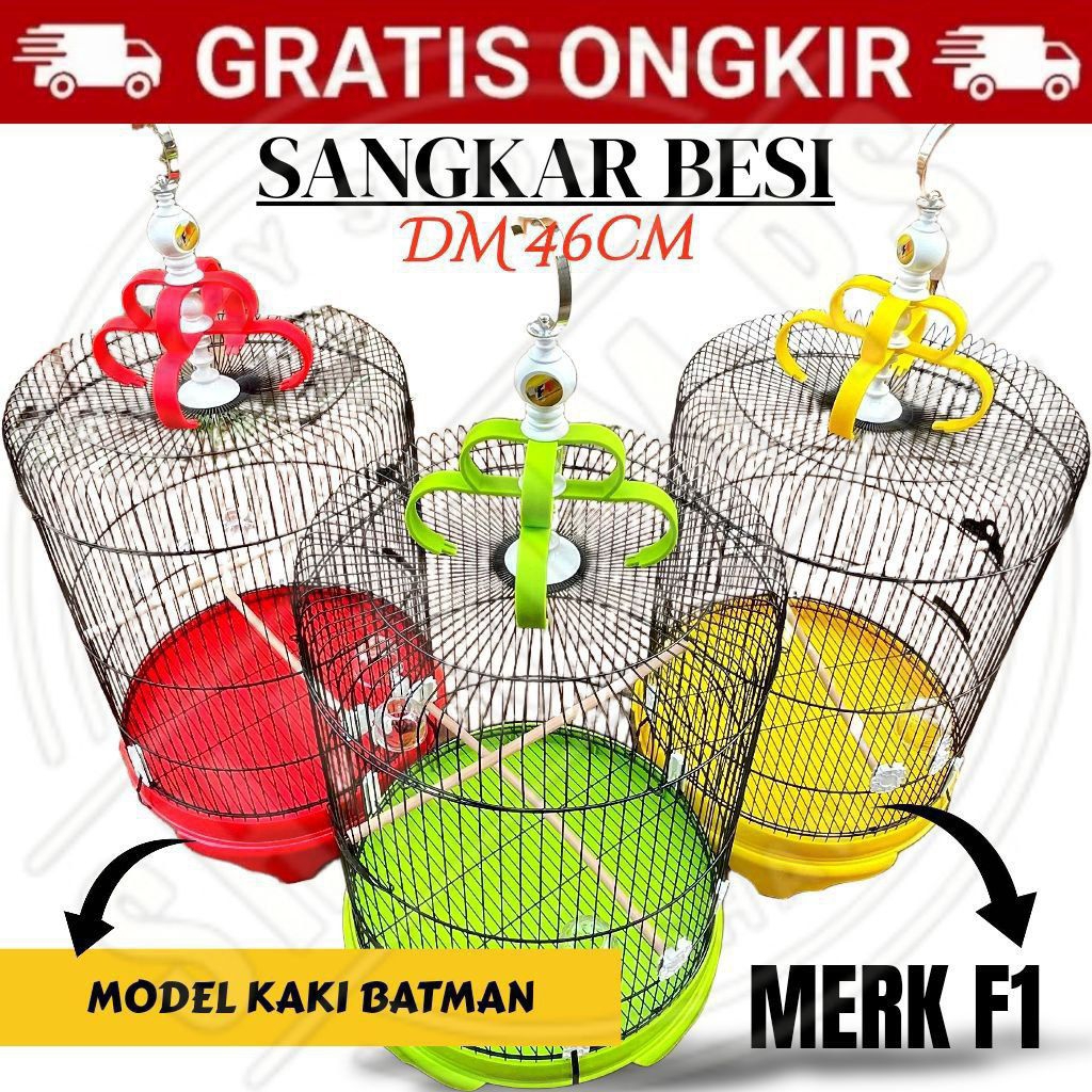 SANGKAR KANDANG BURUNG BESI BULAT JUMBO BESAR DM 46 CM MEREK F1