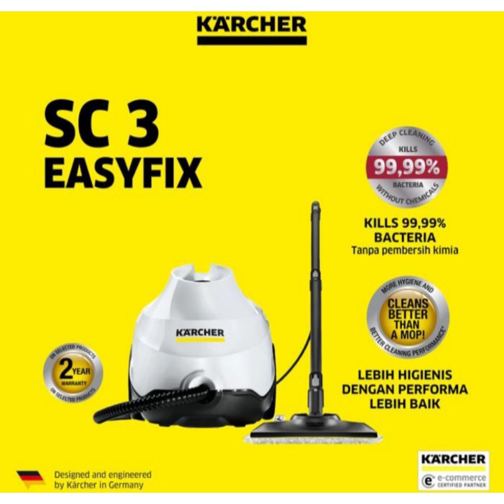 Karcher SC2 Deluxe EasyFix Premium - Pembersih Uap Portabel Hitam & Kuning 1500W 3.2 Bar