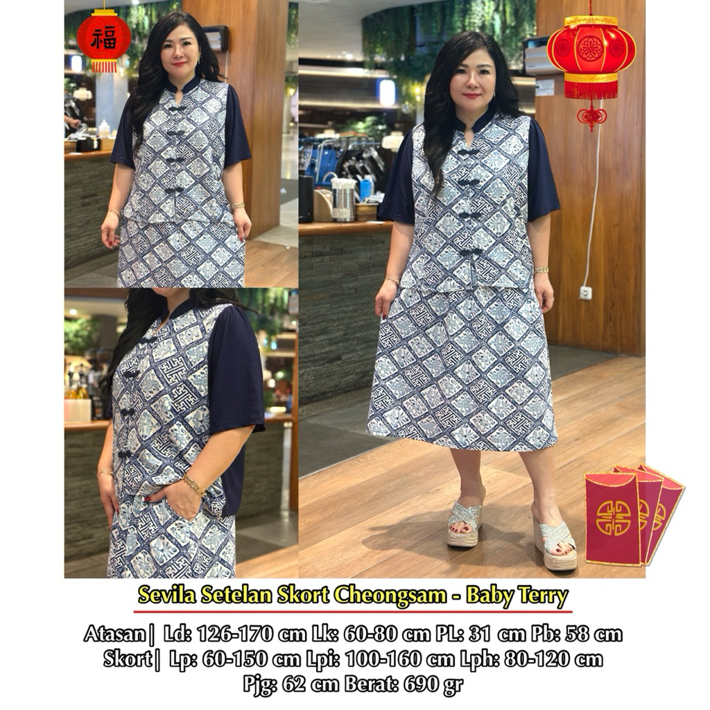 FINA BIGSIZE - (SEVILA SETELAN SKORT CHEONGSAM) SETELAN ROK WANITA JUMBO BIGSIZE