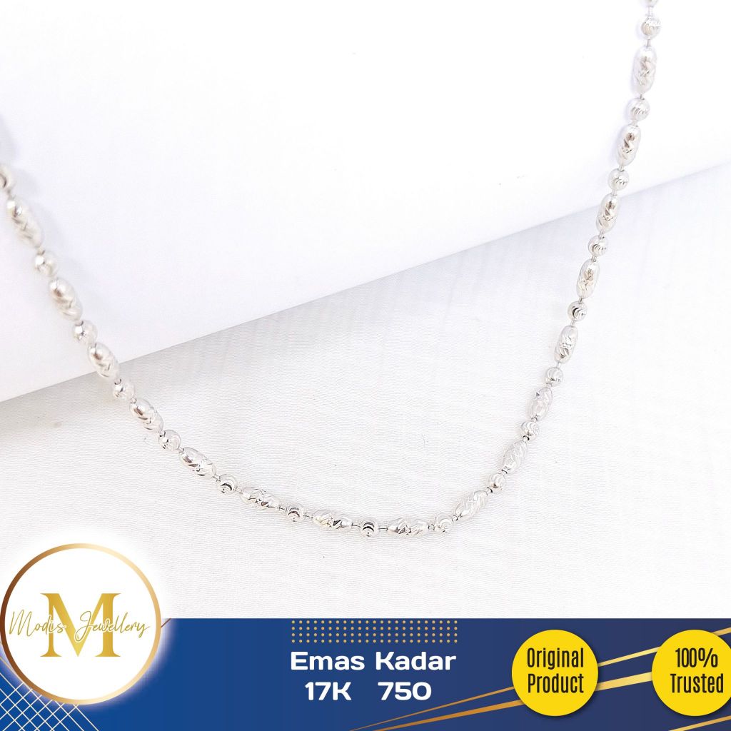 MODIS JEWELLERY - Kalung Kapsul + Biji Lada Ukir Putih - Emas 17k  750