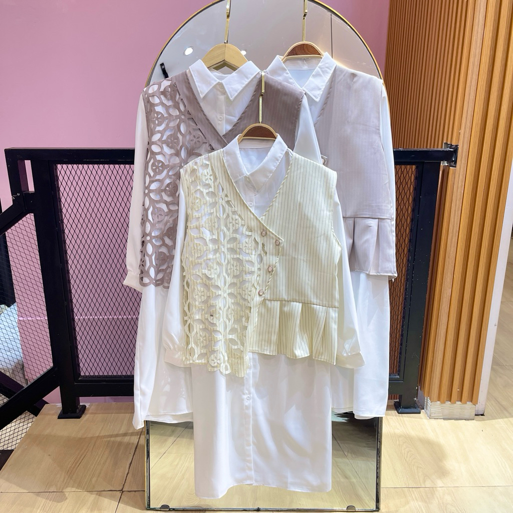 TUNIK SET VEST WANITA MOTIF SALUR KEKINIAN // SET VEST TUNIK MOTIF SALUR PREMIUM