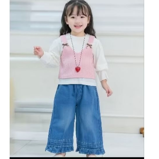 setelan 3 in 1 anak perempuan import rompi rajut