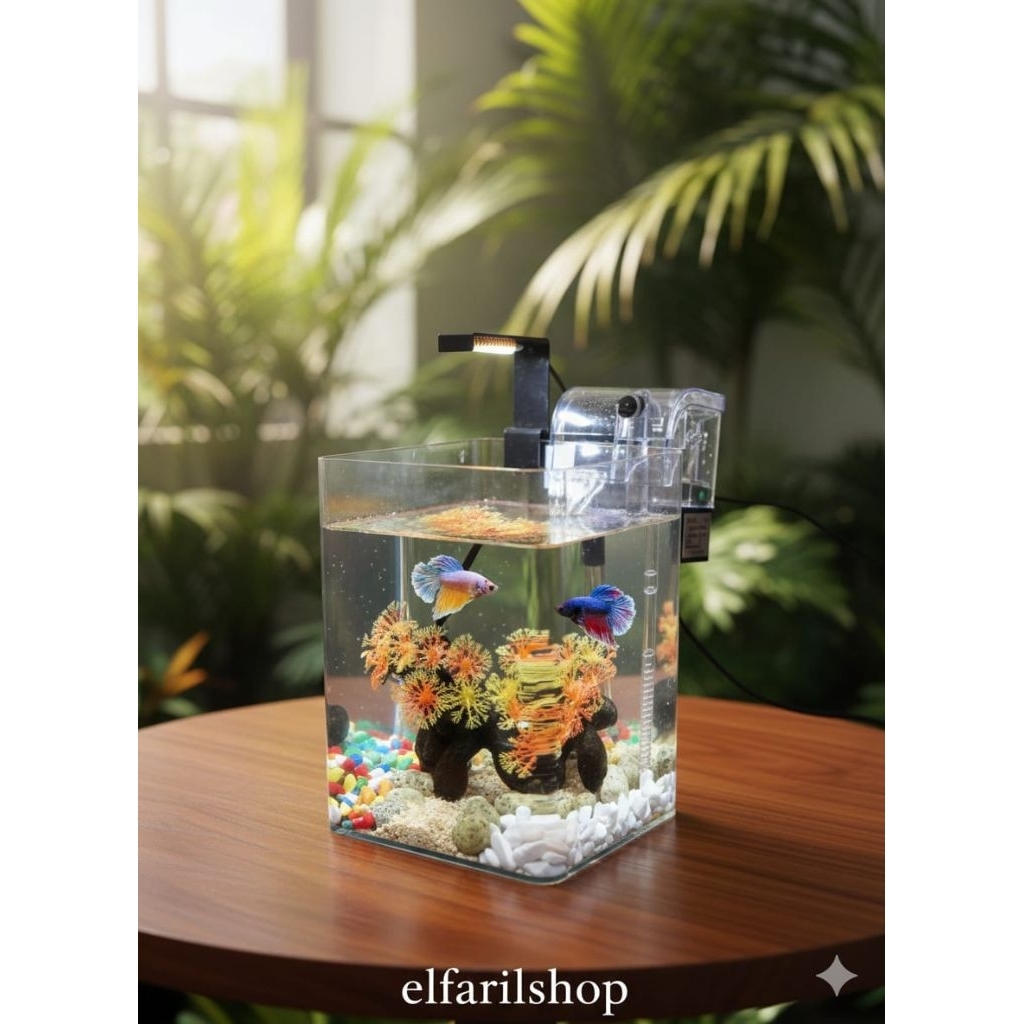 Akuarium mini akrilik + filter gantung/air terjun