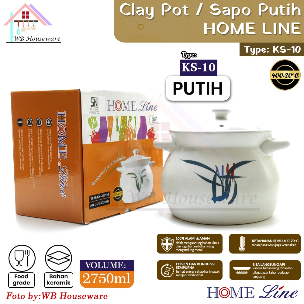 Homeline Panci Sapo Keramik Obat tinggi 2750ml warna putih / clay pot earthen pot rebusan KS-10