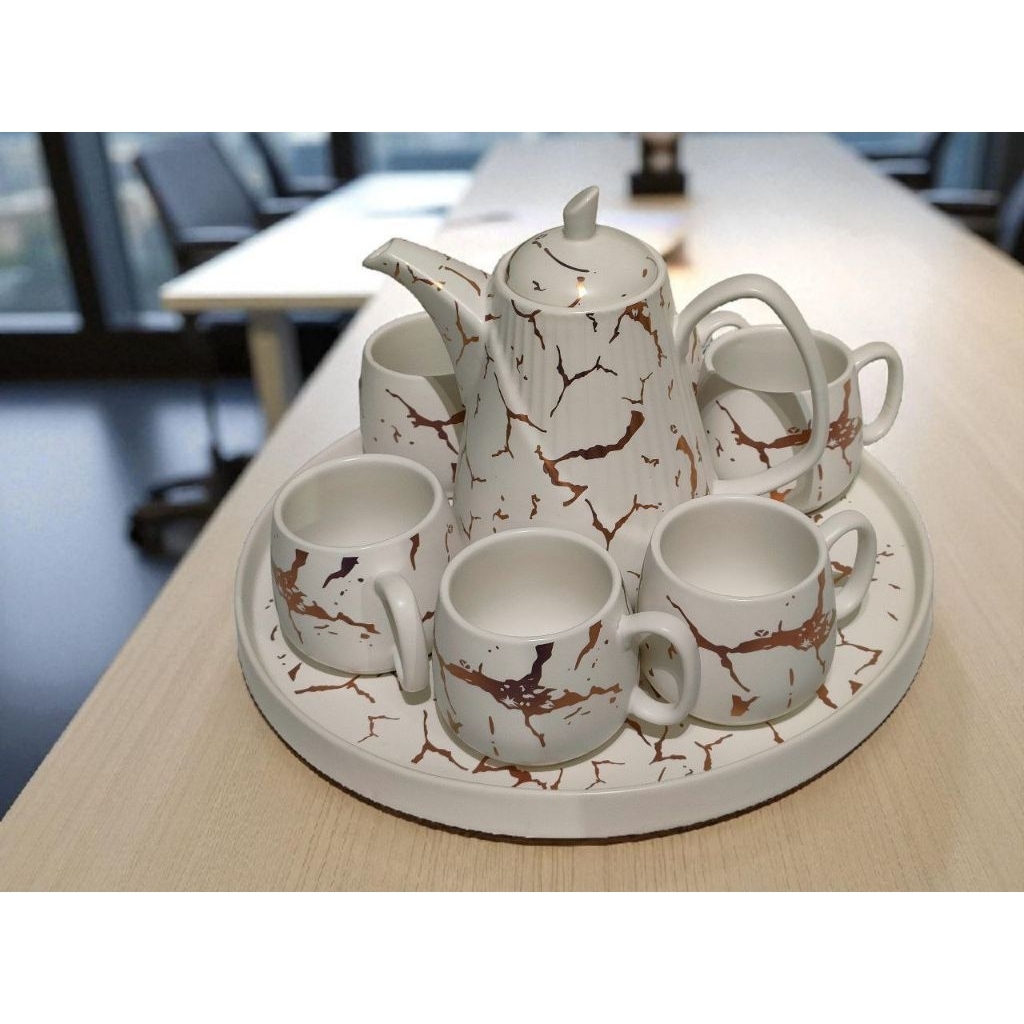Vicenza Tea Set Livia Motif Marmer - Putih TM89