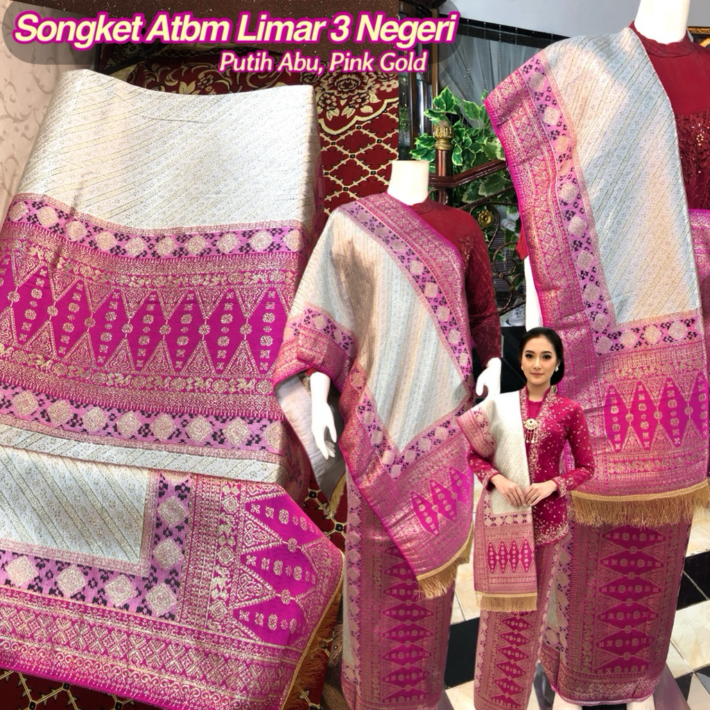Songket Palembang Atbm Limar 3 Negeri Warna Pink/ songket Tenun Mesin palembang /Songket pengantin /