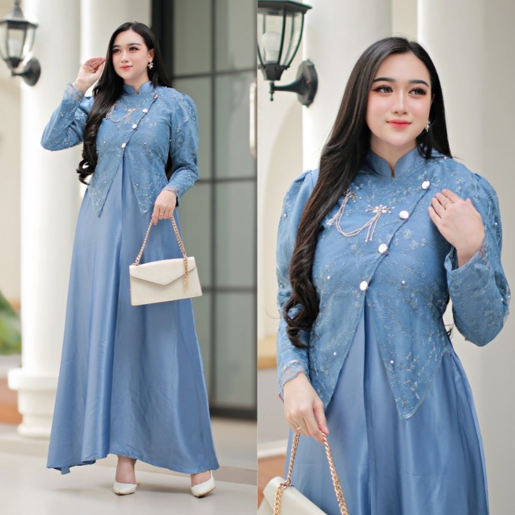 Gamis sahara dres rompi brokat baju kondangan pesta lebaran kekinian