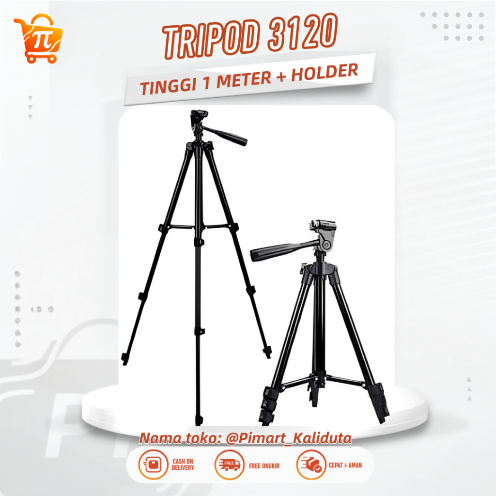 PIMART Tripod 3120 Dengan Stabilizer Hp Stand Holder Smartphone Tinggi 1 Meter Camera Konten Kreator