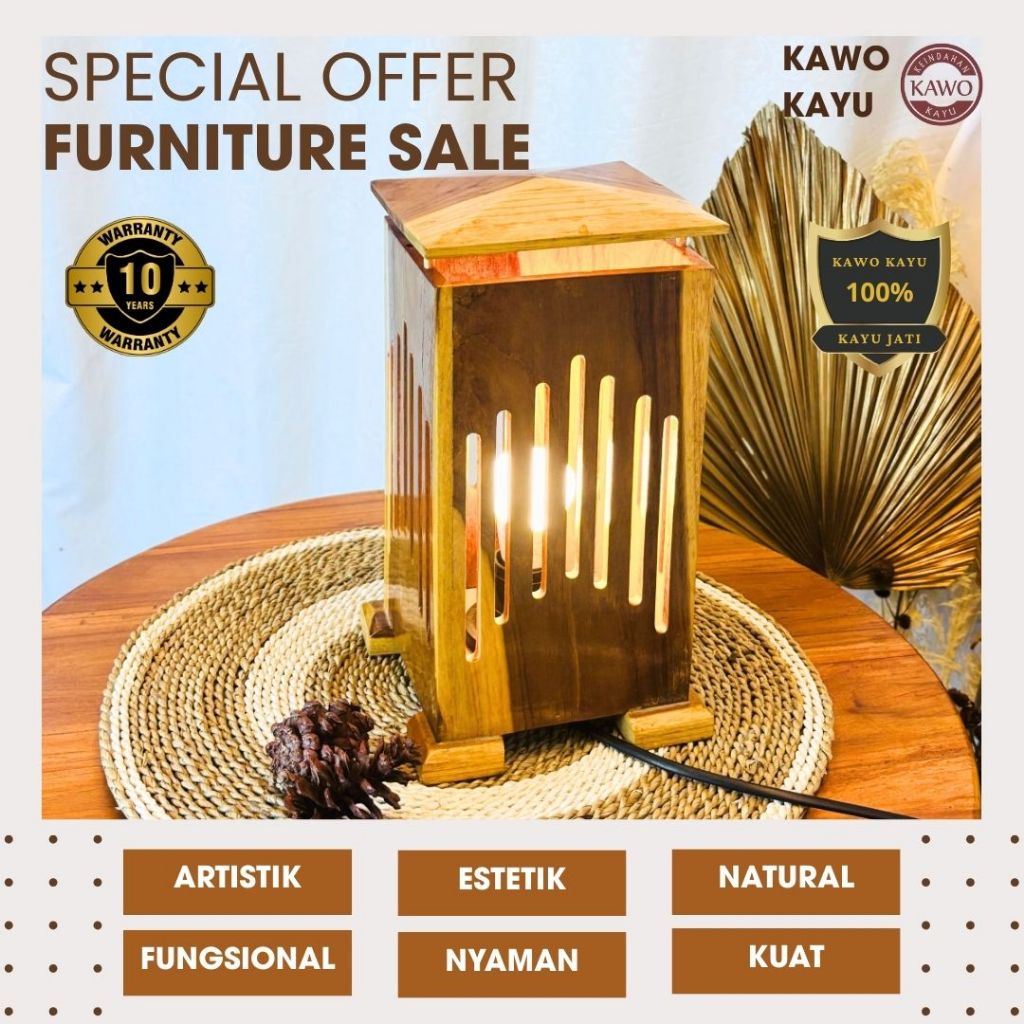 LAMPU MEJA HIAS ESTETIK KAYU JATI BERKUALITAS