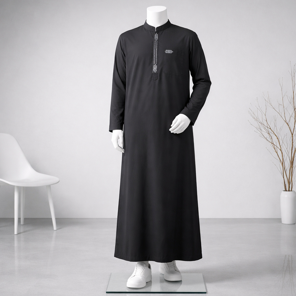 ubah Gamis Sholat Motif Bordir Pria Dewasa Lengan Panjang Bahan Adem Katun Toyobo Premium Putih