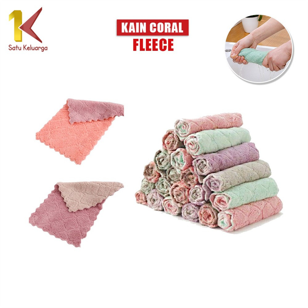 Satu Keluarga Kain Lap Dapur C225 Kain Lap Piring Anti Minyak Bahan Coral Fleece Microfiber Serap Ai