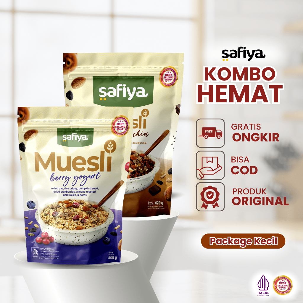 [BUNDLING MUESLI] Safiya Paket Muesli Berry Yogurt 500 Gr + Choco Milk 420 Gr Sereal Oatmeal Sehat