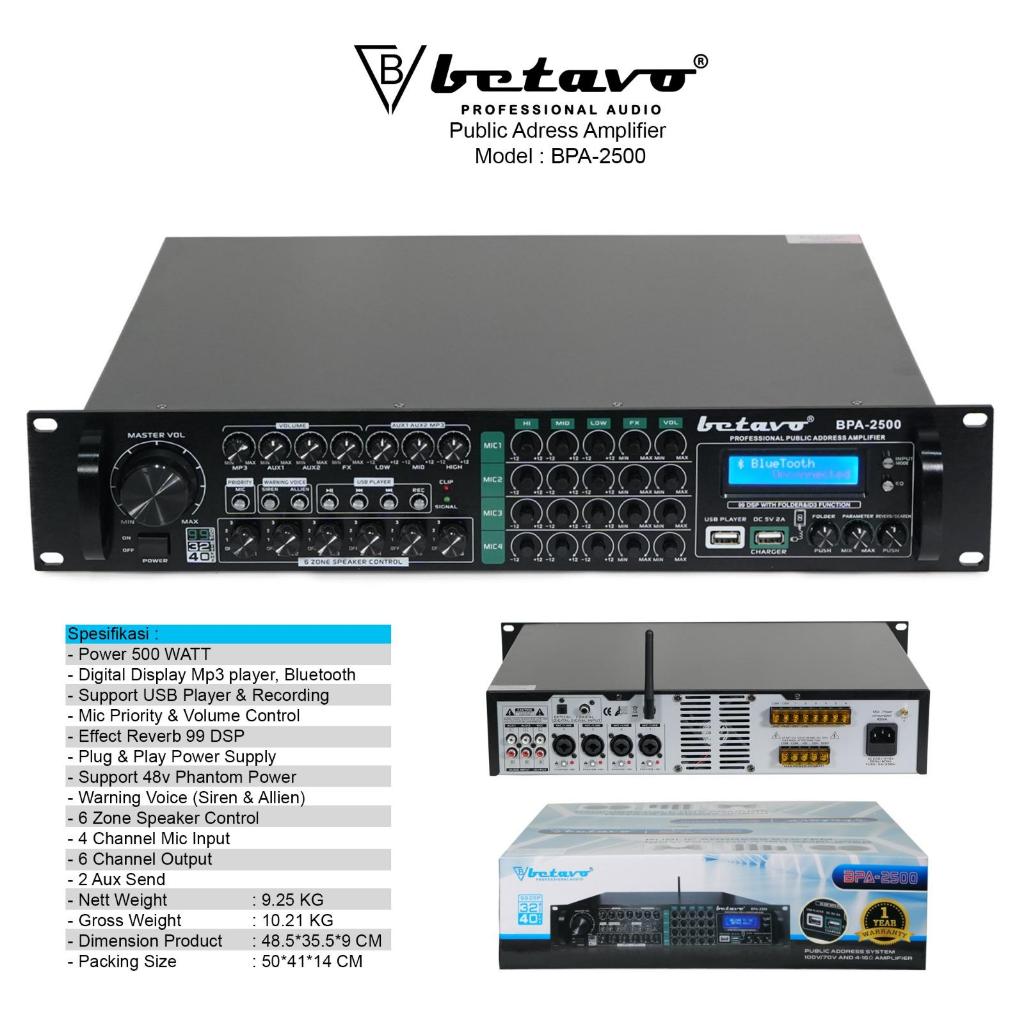 Betavo Public Address Amplifier BPA 2500 Power Khusus TOA 500 Watt