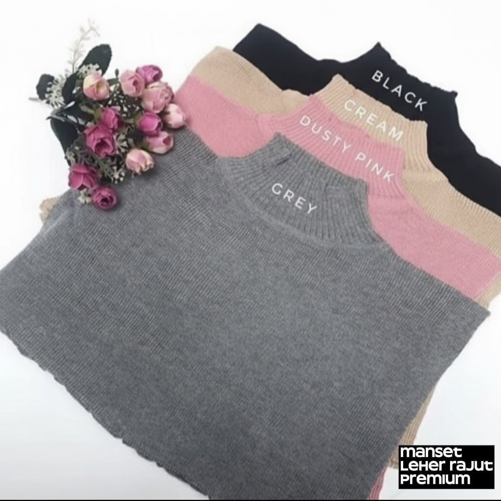 Manset Leher Rajut Premium Tebal Halus Kerah Tinggi